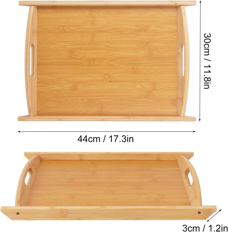 Bandeja de Bambu Grande com Alças – Kit 4 Unidades (43x30x3 cm)