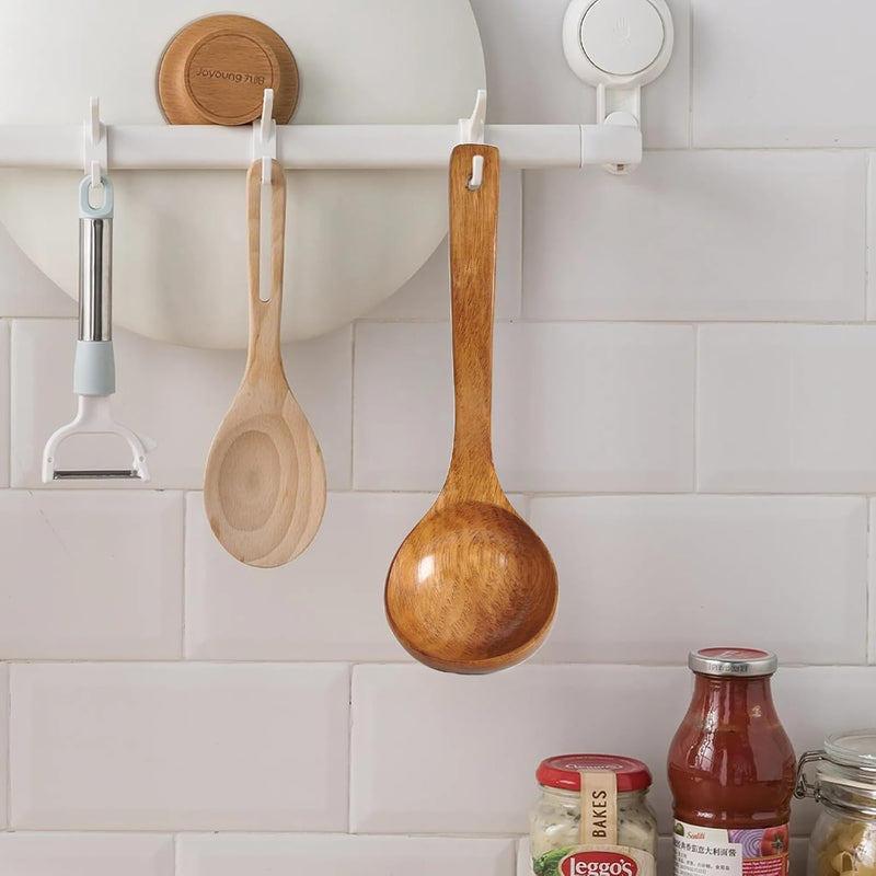 FJNATINH Espátula wok grande de madeira, 33 cm de teca natural, cabo longo, revestido, resina natural, feita à mão para panelas antiaderentes