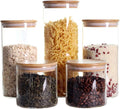 Conjunto de recipientes empilháveis de cozinha, pacote com 5 potes de armazenamento de alimentos de vidro transparente com tampa hermética de bambu para doces, biscoitos, arroz,