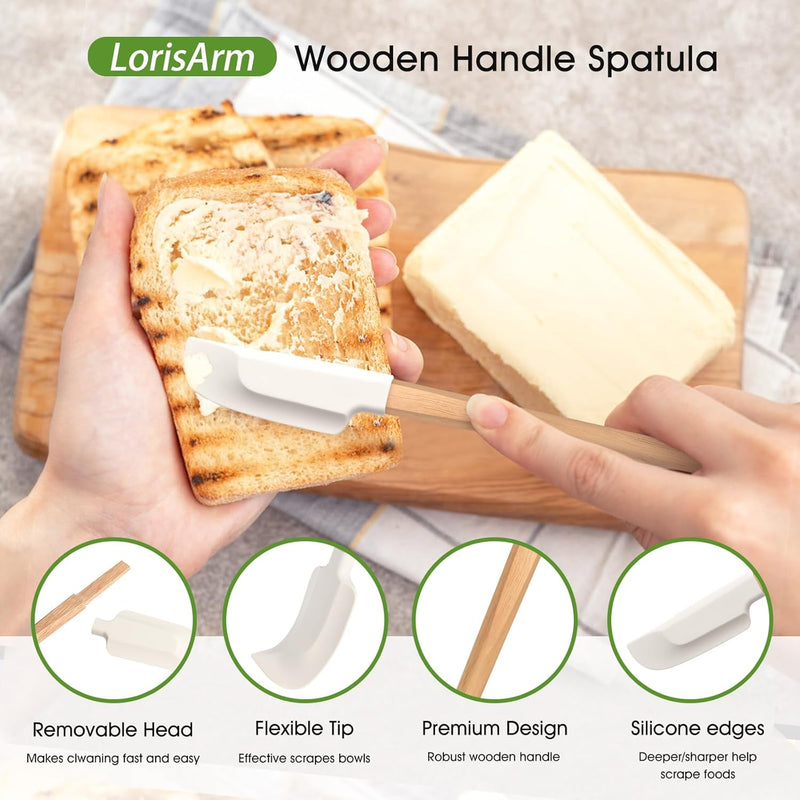 Conjunto de espátulas de cabo de madeira, espátulas de silicone de borracha de 30,5 cm e 23 cm para assar, cozinhar e misturar.
