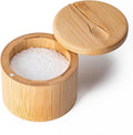 Saleiro de bambu, caixa de sal com tampa magnética giratória, caixa de temperos com colher, recipiente de sal redondo para armazenar sal, pimenta, açúcar, ervas, capacidade de 170 g