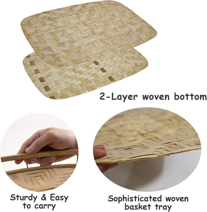 Conjunto com 2 Bandejas de Bambu com Alças – Retangulares para Café, Lanches e Decoração