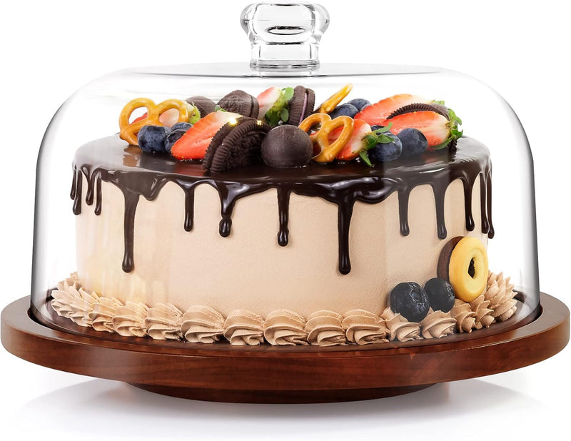 Jkwokback Suporte de bolo com cúpula e tampa de acrílico, prato de bolo e capa de bolo de plástico com base destacável, bandeja de servidor de exibição de bolo para presente de aniversário e cozinha