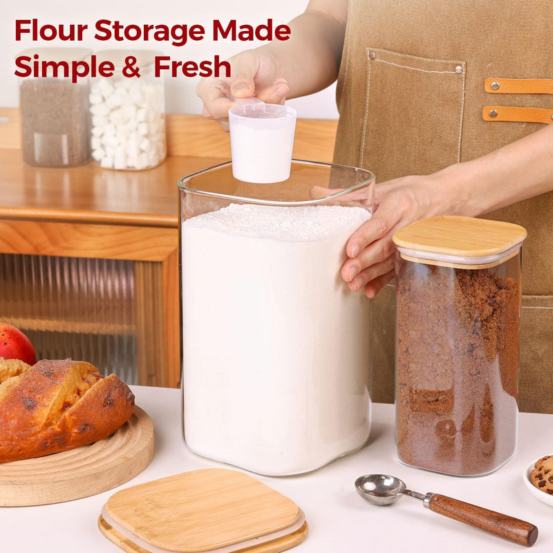 Frascos de armazenamento de vidro com tampa de bambu, recipientes de cozinha herméticos para assar, recipiente de alimentos para especiarias, biscoitos, chá, café e lanches (4 pacotes de 0,6 qt)
