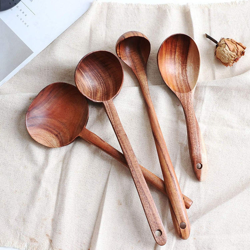 FJNATINH Espátula wok grande de madeira, 33 cm de teca natural, cabo longo, revestido, resina natural, feita à mão para panelas antiaderentes