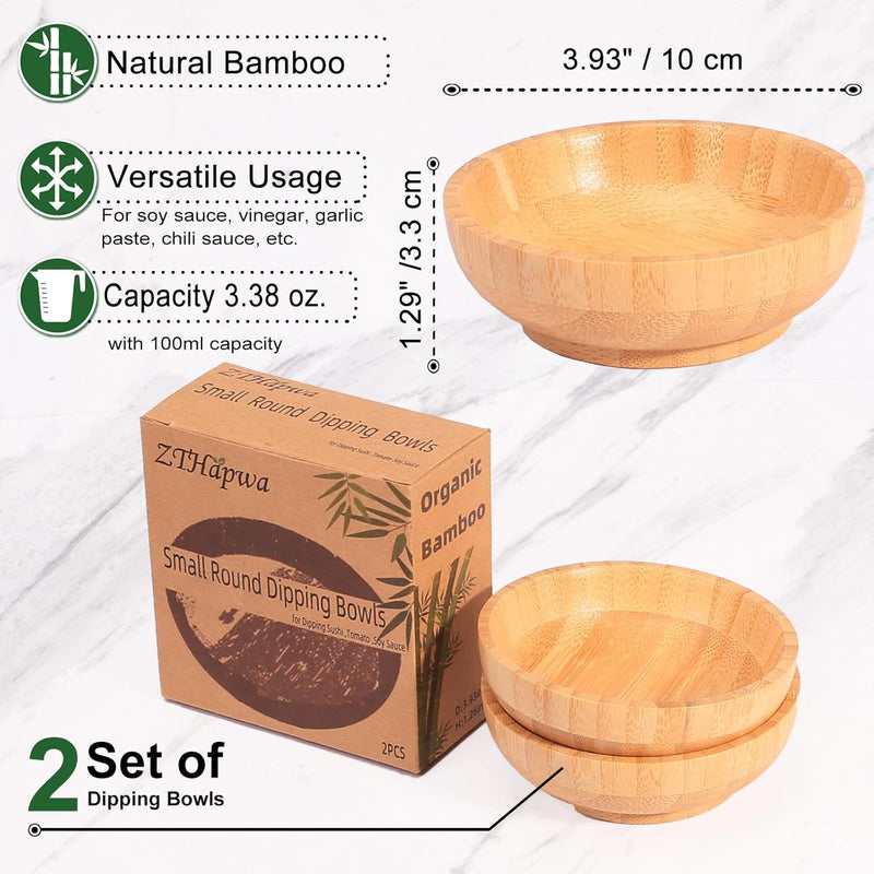Conjunto de 2 tigelas de sopa para sobremesas/cereais/massas/frutas | Tigelas de servir de bambu natural para nozes/doces/lanches/pistache | Acessórios de charcutaria para