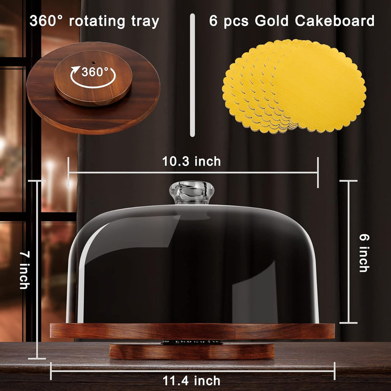 Jkwokback Suporte de bolo com cúpula e tampa de acrílico, prato de bolo e capa de bolo de plástico com base destacável, bandeja de servidor de exibição de bolo para presente de aniversário e cozinha