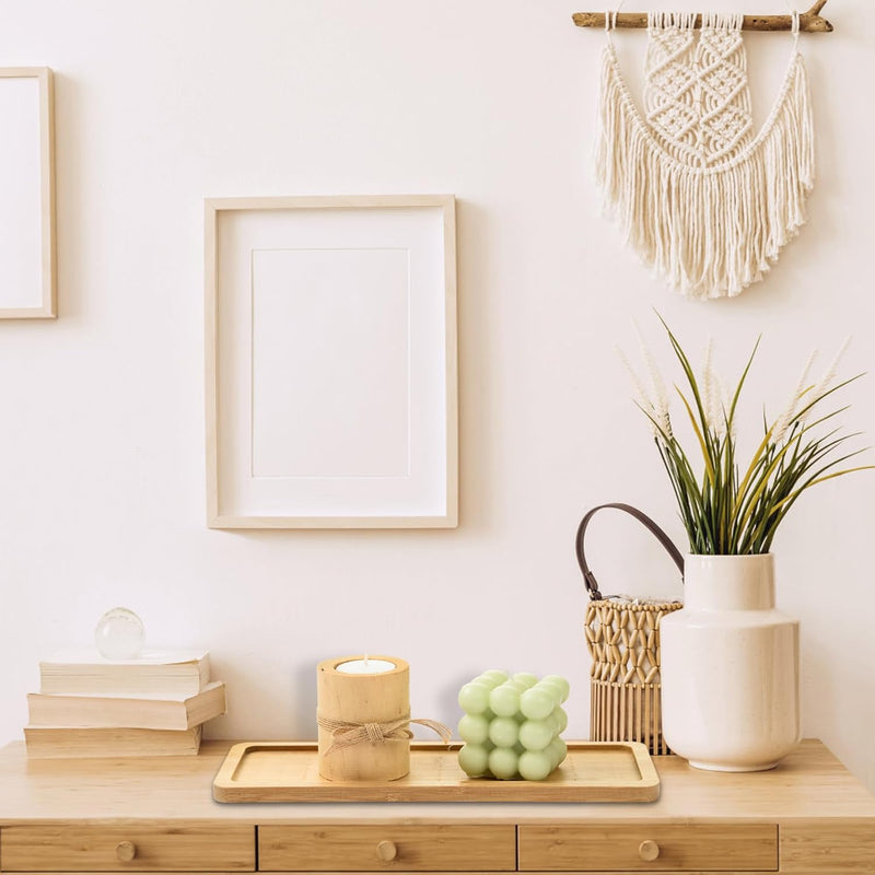 Kit com 4 Bandejas Retangulares de Bambu – Multiuso para Café, Lanches e Decoração