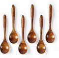 6 colheres de madeira para mel, colheres de madeira pequenas de 17 cm - Ótimo para chá, café e sopa, conjunto de colheres de mesa de servir de madeira, colher de chá de bambu a granel para