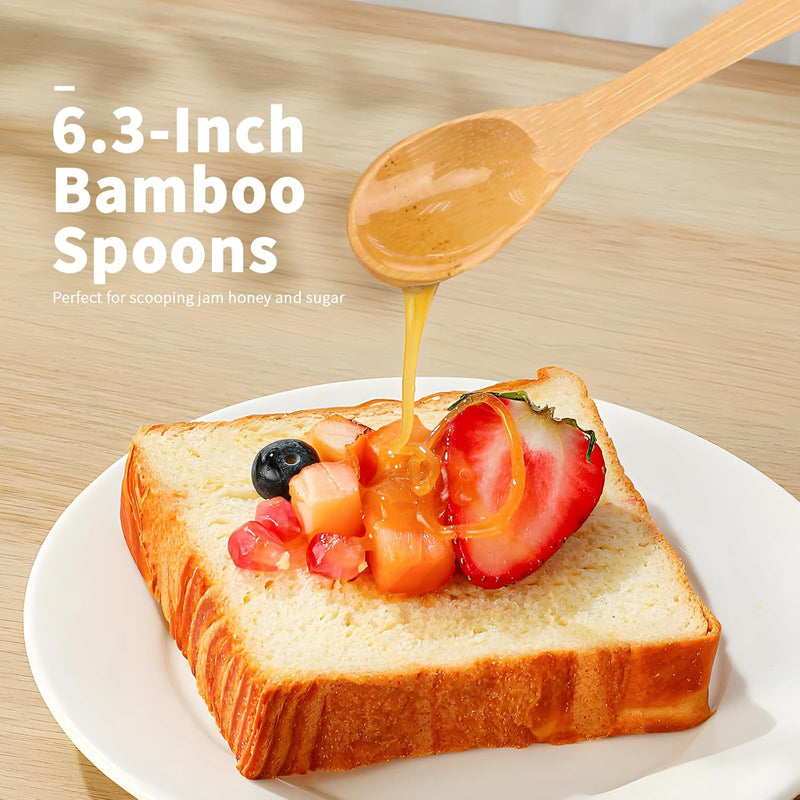 Colheres de bambu de 15 cm, pequenas colheres de madeira para comer, pequena colher de chá de mel de madeira para café e chá, pequenas colheres de madeira para uso diário (3 peças)