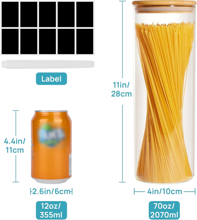 Vtopmart Frascos de vidro para armazenamento de alimentos, pacote com 7 recipientes de cozinha com tampas herméticas de madeira de bambu para massas, biscoitos, nozes, grãos de café, cereais, conjunto