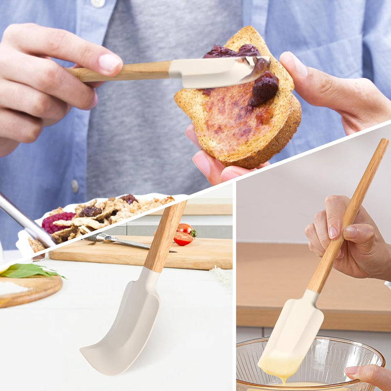 Conjunto de espátulas de cabo de madeira, espátulas de silicone de borracha de 30,5 cm e 23 cm para assar, cozinhar e misturar.