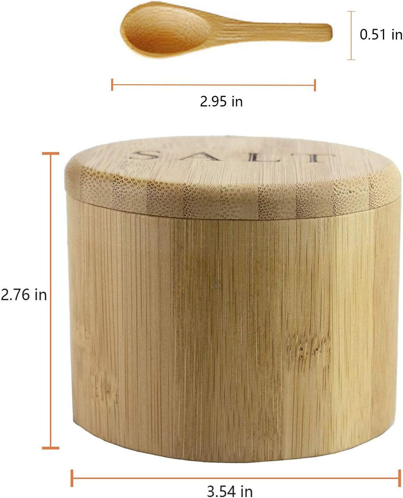 Saleiro, caixa de sal de bambu, recipiente de sal com colher, suporte de sal com tampa, saleiro, cominho e tigela de pimenta com tampa giratória magnética