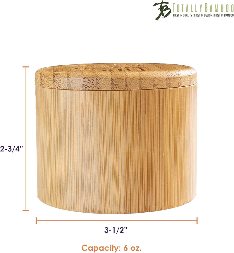 Totally Bamboo Caixa de armazenamento de bambu Salt Cellar com tampa giratória magnética, capacidade de 170 g, gravação "Take Life with a Grain of Salt" gravado na tampa