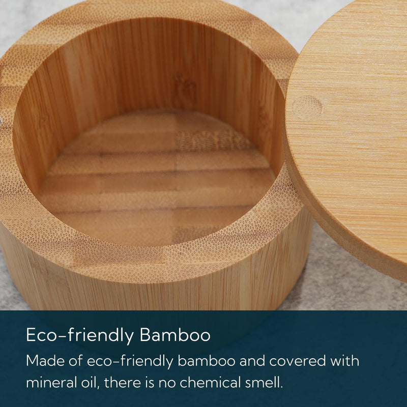 KITCHENDAO Caixa de tigela de bambu para adega de sal, elegante suporte de recipiente de cozinha com tampa magnética giratória para armazenar banho de pimenta e especiarias ou temperos favoritos, 170