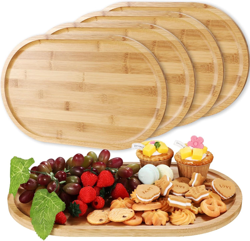Conjunto com 4 Bandejas Ovais de Bambu – Rústicas para Chá, Café, Doces e Sobremesas