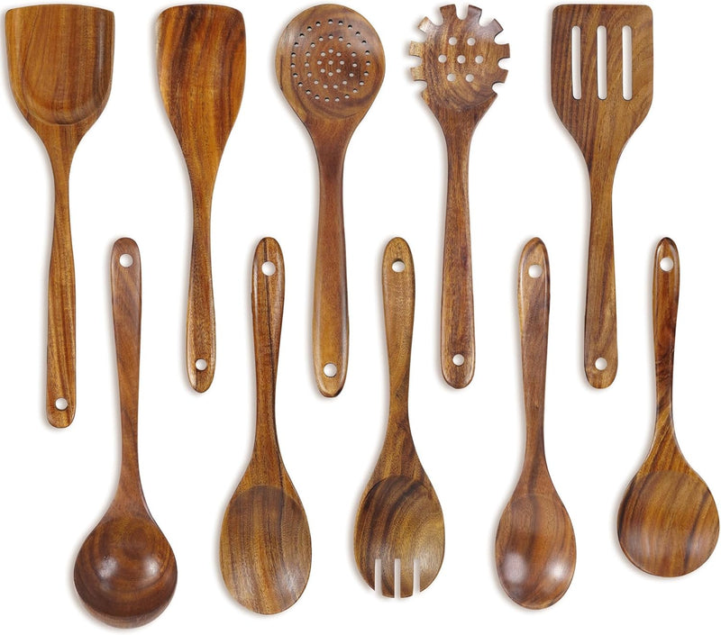 FJNATINH Espátula wok grande de madeira, 33 cm de teca natural, cabo longo, revestido, resina natural, feita à mão para panelas antiaderentes