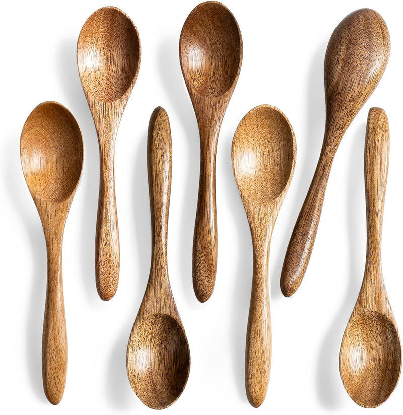 7 colheres de madeira pequenas, colheres de mel de 14 cm para chá, colher de chá de mel de madeira para café, pequenas colheres de madeira, colher de mesa de bambu para mexer, conjunto de