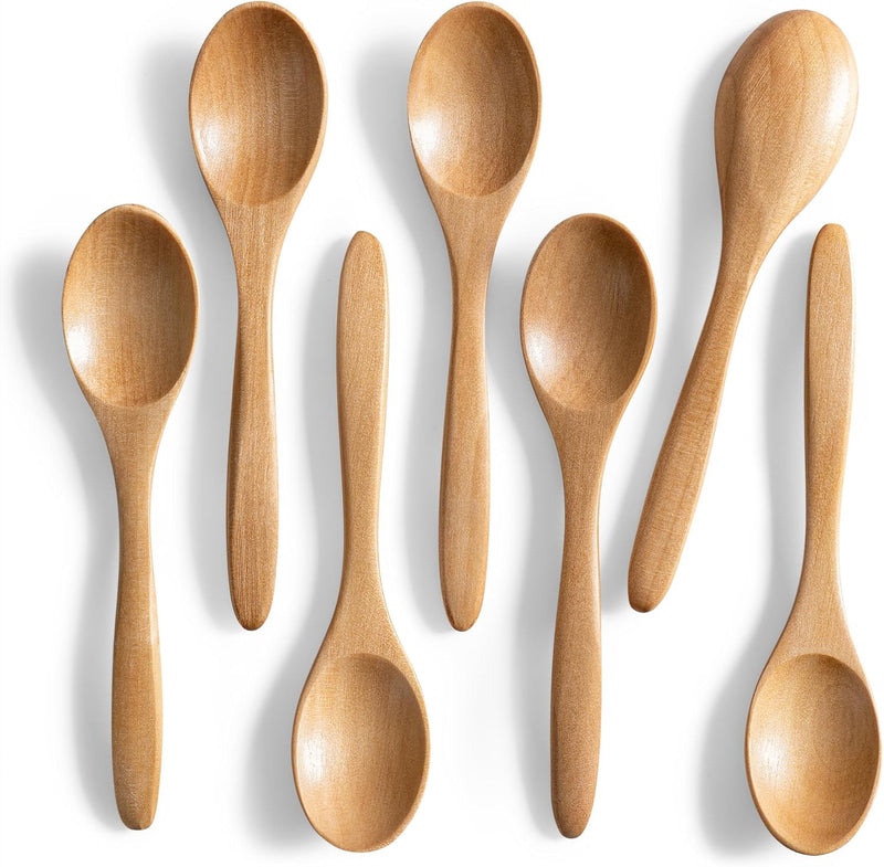 7 colheres de madeira pequenas, colheres de mel de 14 cm para chá, colher de chá de mel de madeira para café, pequenas colheres de madeira, colher de mesa de bambu para mexer, conjunto de