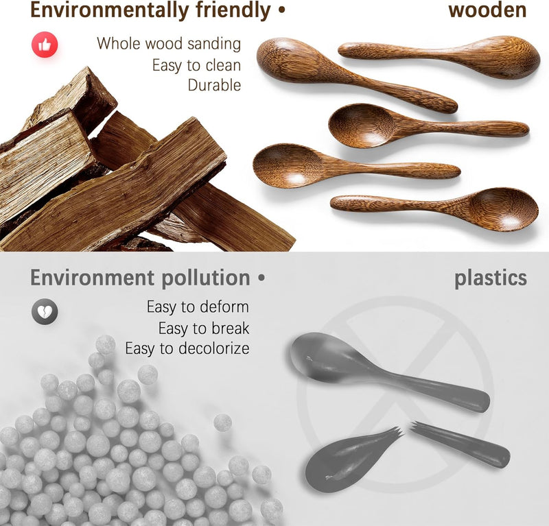 7 colheres de madeira pequenas, colheres de mel de 14 cm para chá, colher de chá de mel de madeira para café, pequenas colheres de madeira, colher de mesa de bambu para mexer, conjunto de