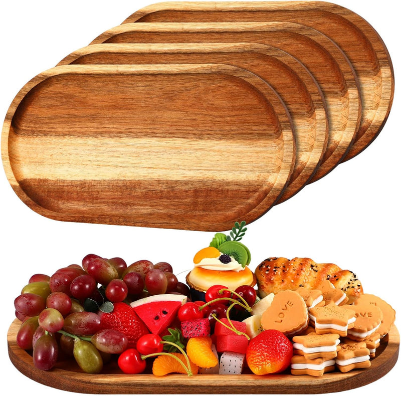 Conjunto com 4 Bandejas Ovais de Bambu – Rústicas para Chá, Café, Doces e Sobremesas