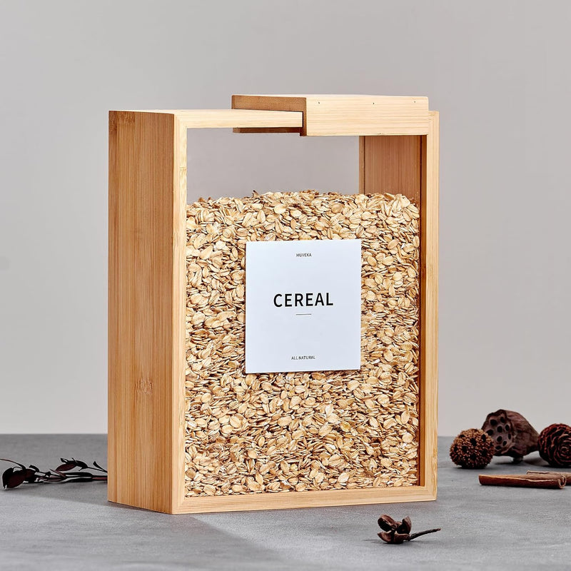 Recipiente de armazenamento de alimentos de bambu, 2000 ml, recipiente transparente de armazenamento de alimentos, 2 recipientes estilo livro para cozinha, organização quadrada de despensa com