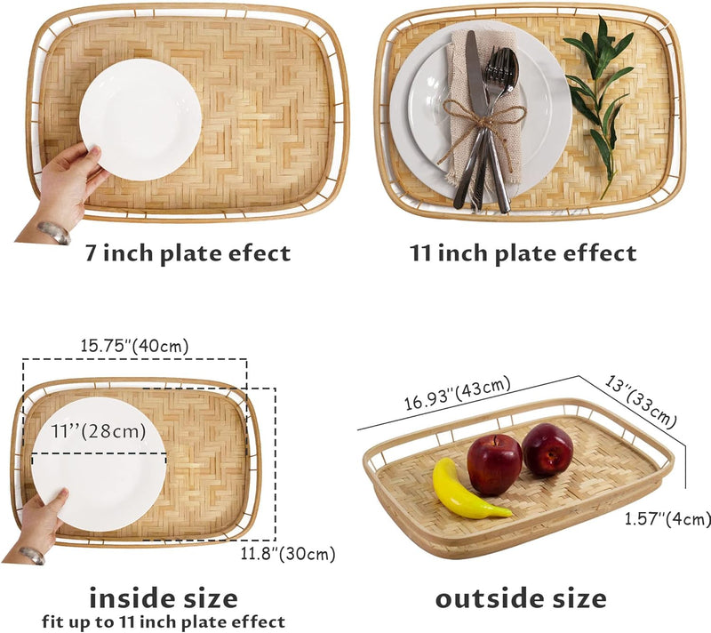 Conjunto com 2 Bandejas de Bambu com Alças – Retangulares para Café, Lanches e Decoração