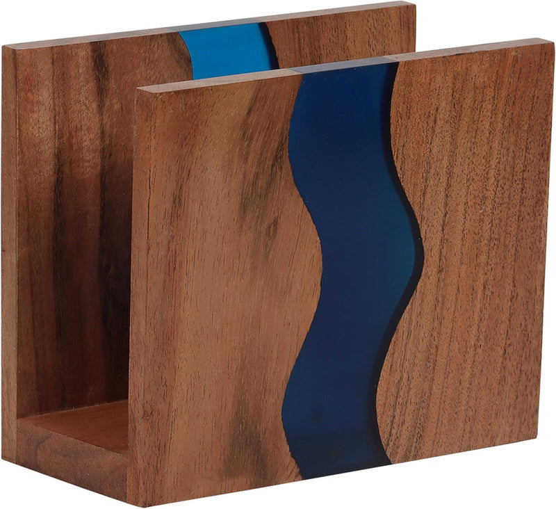 Porta-guardanapos de madeira de acácia e resina epóxi transparente para mesa, organização de guardanapo de casa de fazenda rústica para cozinha, jantar, bancadas, restaurante ou ao ar livre |