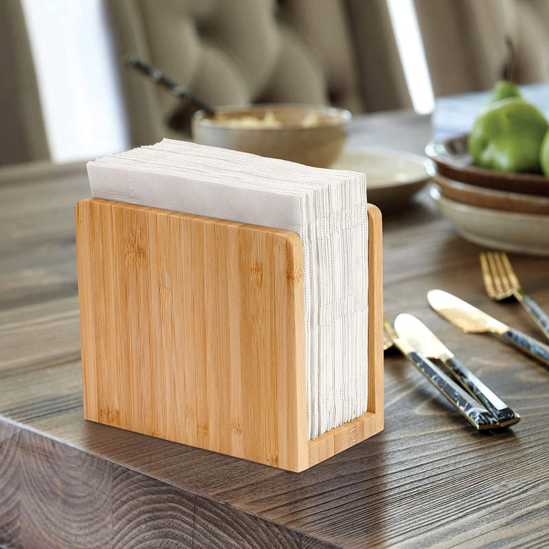 MaxGear Porta-guardanapos de bambu para mesas, dispensador de lenços de mesa independente de madeira para cozinha, sala de jantar, festa, ao ar livre, comporta guardanapos de 14 x 14 cm ou maiores