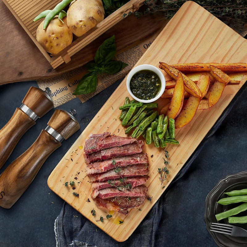 Conjunto de moedor de sal e pimenta de madeira: manual do moedor de pimenta, grossura ajustável, feito de madeira de acácia com núcleo de cerâmica/aço inoxidável | juntamente com bandeja de moedor de