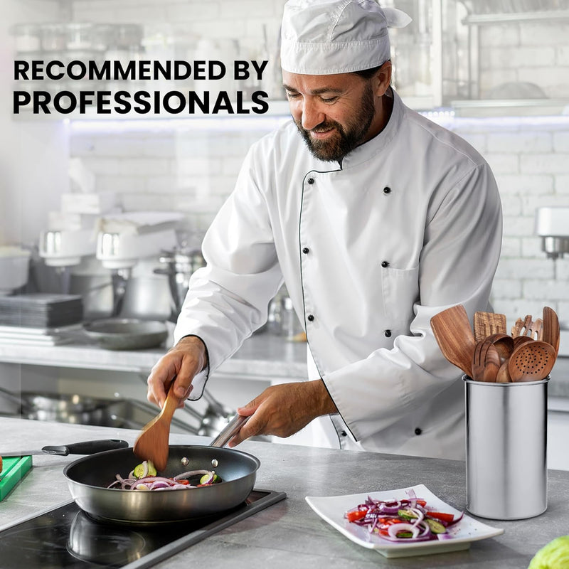 Zulay Kitchen Conjunto de colheres de madeira de 6 peças – Utensílios de teca macios resistentes ao calor com aderência confortável – leve e durável – fácil de limpar, perfeito para panelas