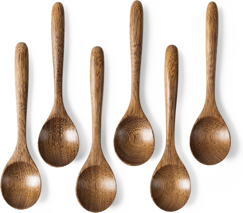 6 colheres de madeira para mel, colheres de madeira pequenas de 17 cm - Ótimo para chá, café e sopa, conjunto de colheres de mesa de servir de madeira, colher de chá de bambu a granel para