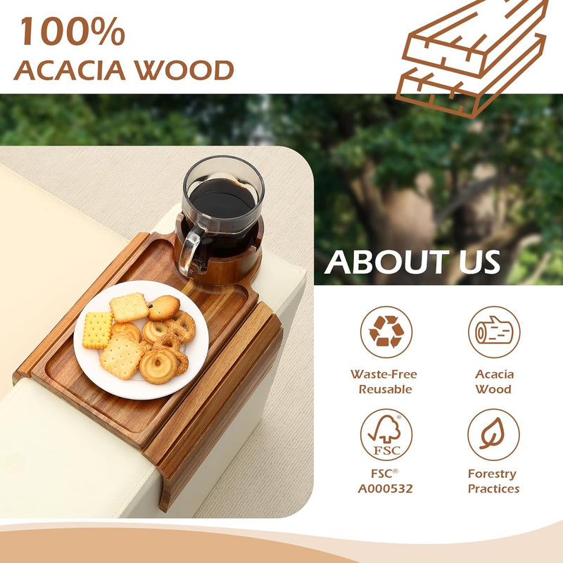 BAMBOOTRAY Bandeja de suporte de copo de sofá, mesa de braço de sofá 3 em 1, grande 48 x 33 cm, mesa lateral de bambu com clipe de sofá com suporte de copo de 360° para sofá, organizador