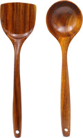 FJNATINH Espátula wok grande de madeira, 33 cm de teca natural, cabo longo, revestido, resina natural, feita à mão para panelas antiaderentes