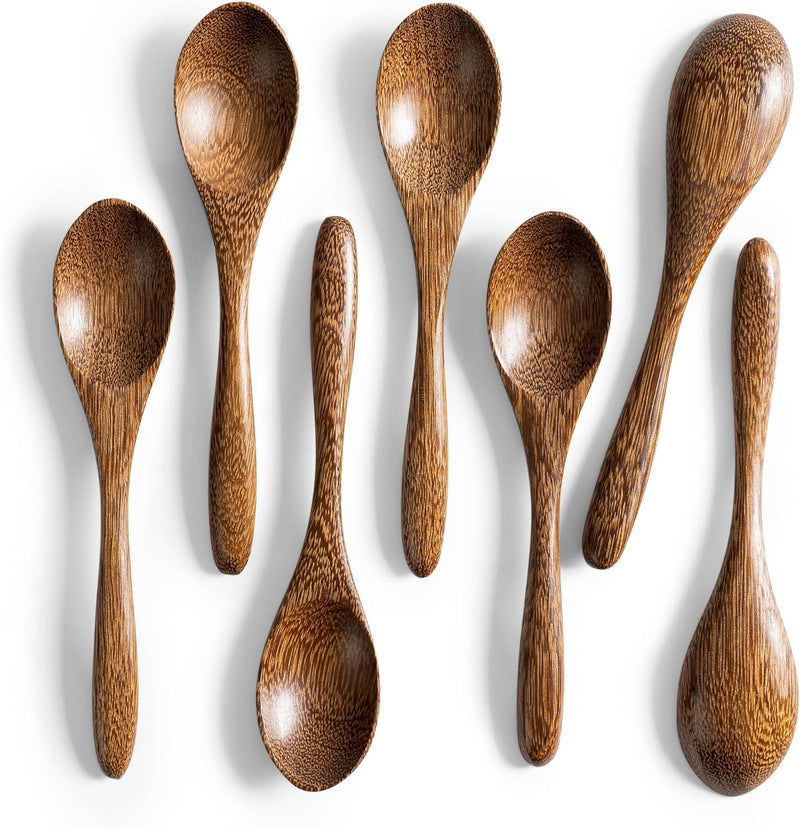 7 colheres de madeira pequenas, colheres de mel de 14 cm para chá, colher de chá de mel de madeira para café, pequenas colheres de madeira, colher de mesa de bambu para mexer, conjunto de