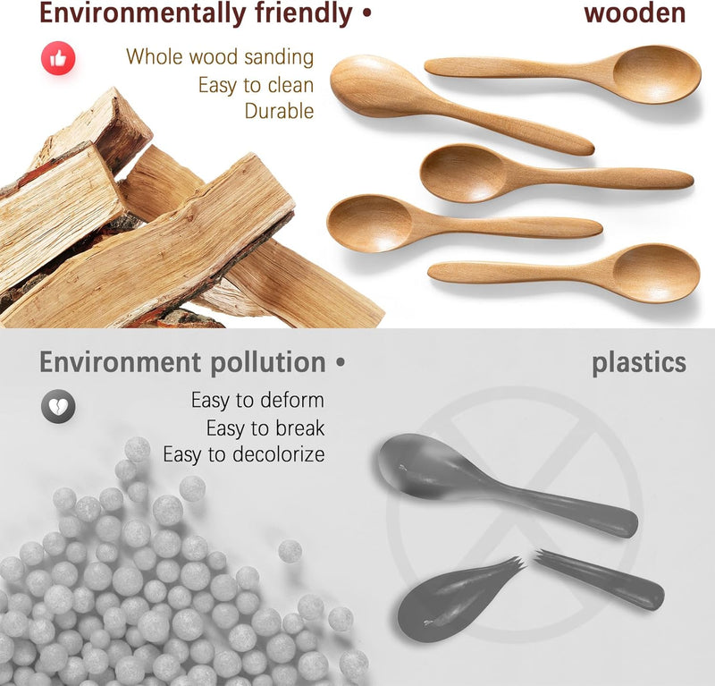 7 colheres de madeira pequenas, colheres de mel de 14 cm para chá, colher de chá de mel de madeira para café, pequenas colheres de madeira, colher de mesa de bambu para mexer, conjunto de