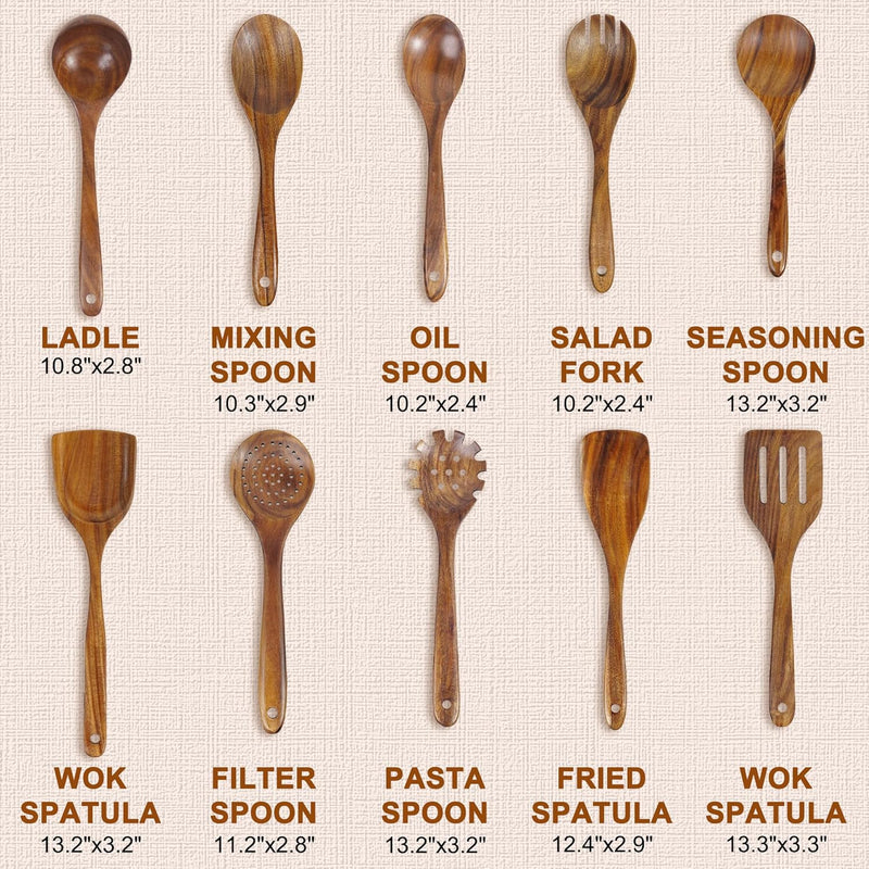 FJNATINH Espátula wok grande de madeira, 33 cm de teca natural, cabo longo, revestido, resina natural, feita à mão para panelas antiaderentes
