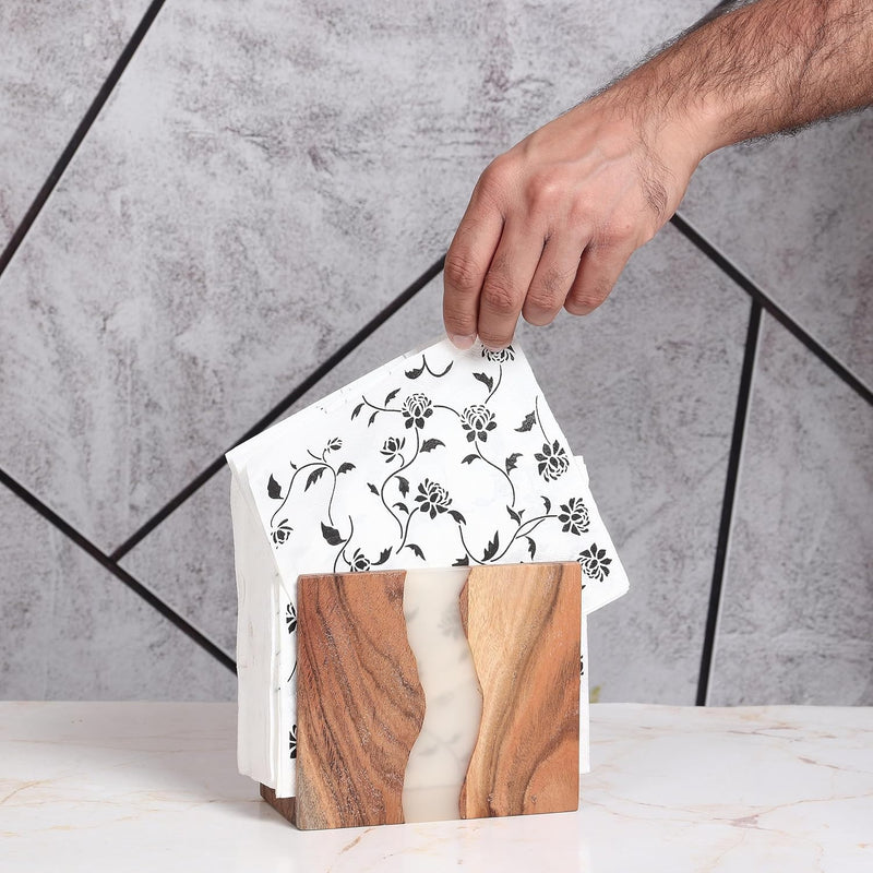 Porta-guardanapos de madeira de acácia e resina epóxi transparente para mesa, organização de guardanapo de casa de fazenda rústica para cozinha, jantar, bancadas, restaurante ou ao ar livre |