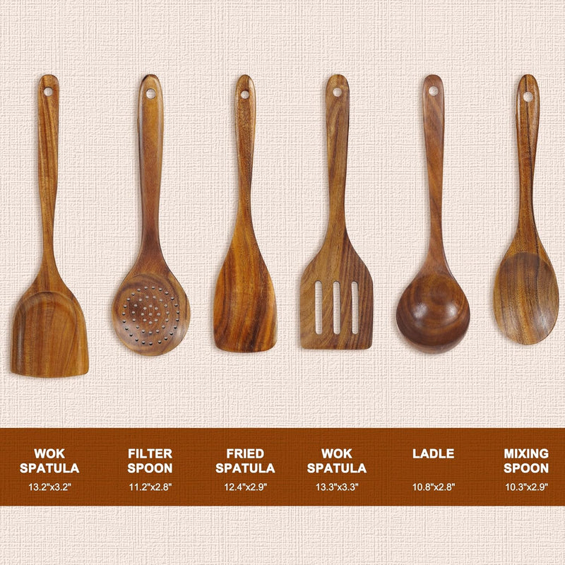 FJNATINH Espátula wok grande de madeira, 33 cm de teca natural, cabo longo, revestido, resina natural, feita à mão para panelas antiaderentes